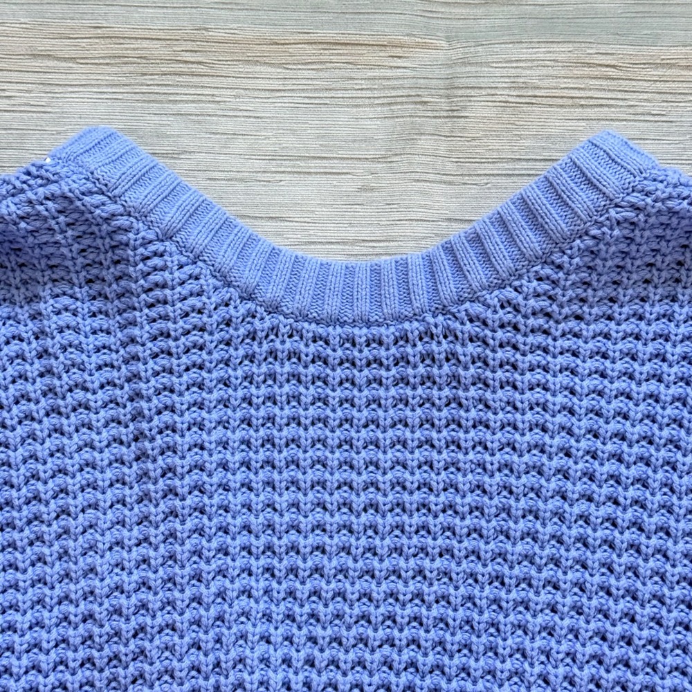 POPSUGAR Waffle Knit Cardigan Sweater Blue Mustard Yellow Cuffs Womens Medium - Picture 11 of 12